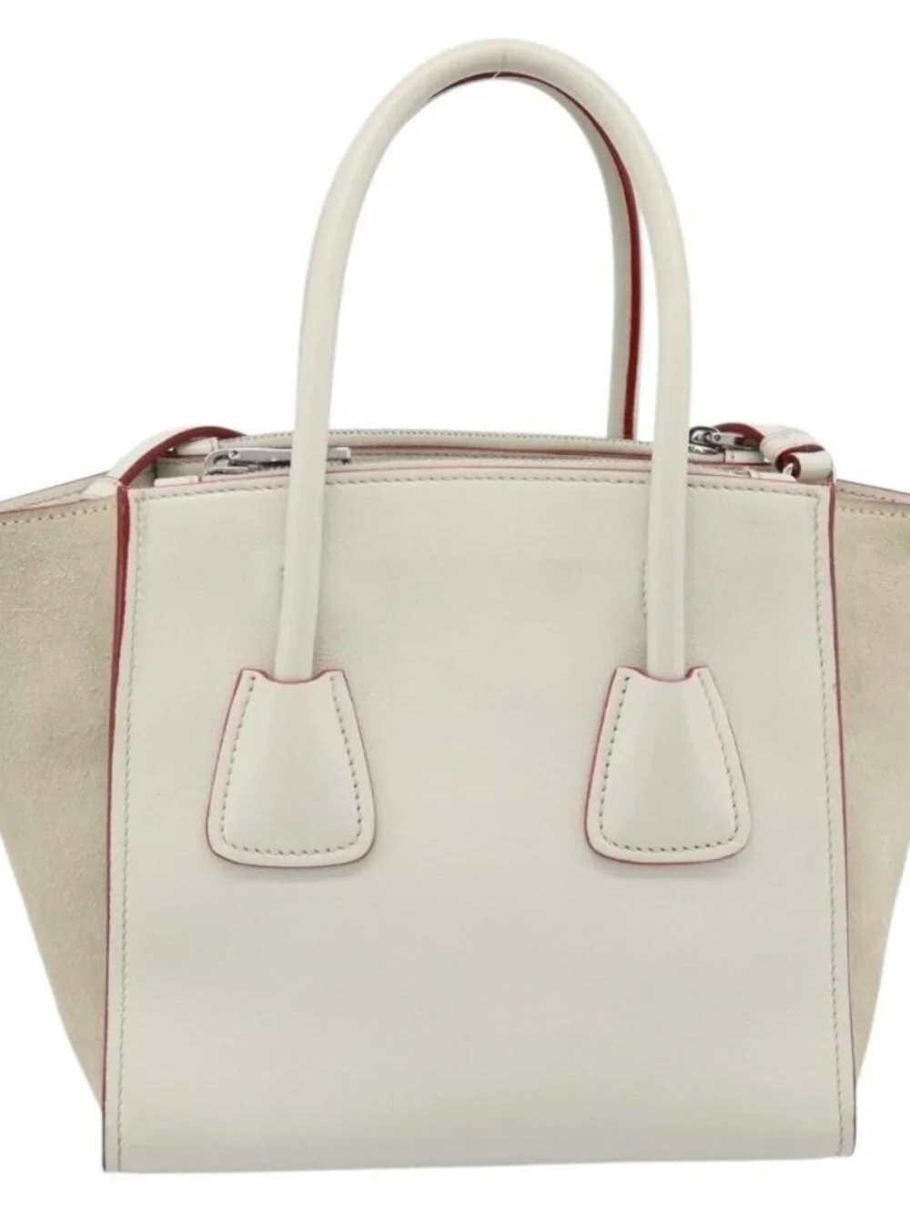 PRADA Hand Bag Leather 2way White Silver Auth
